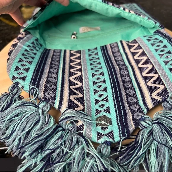 Beautiful Blue Clutch With Tassel Details Button Magnet Closure - Picture 6 of 6